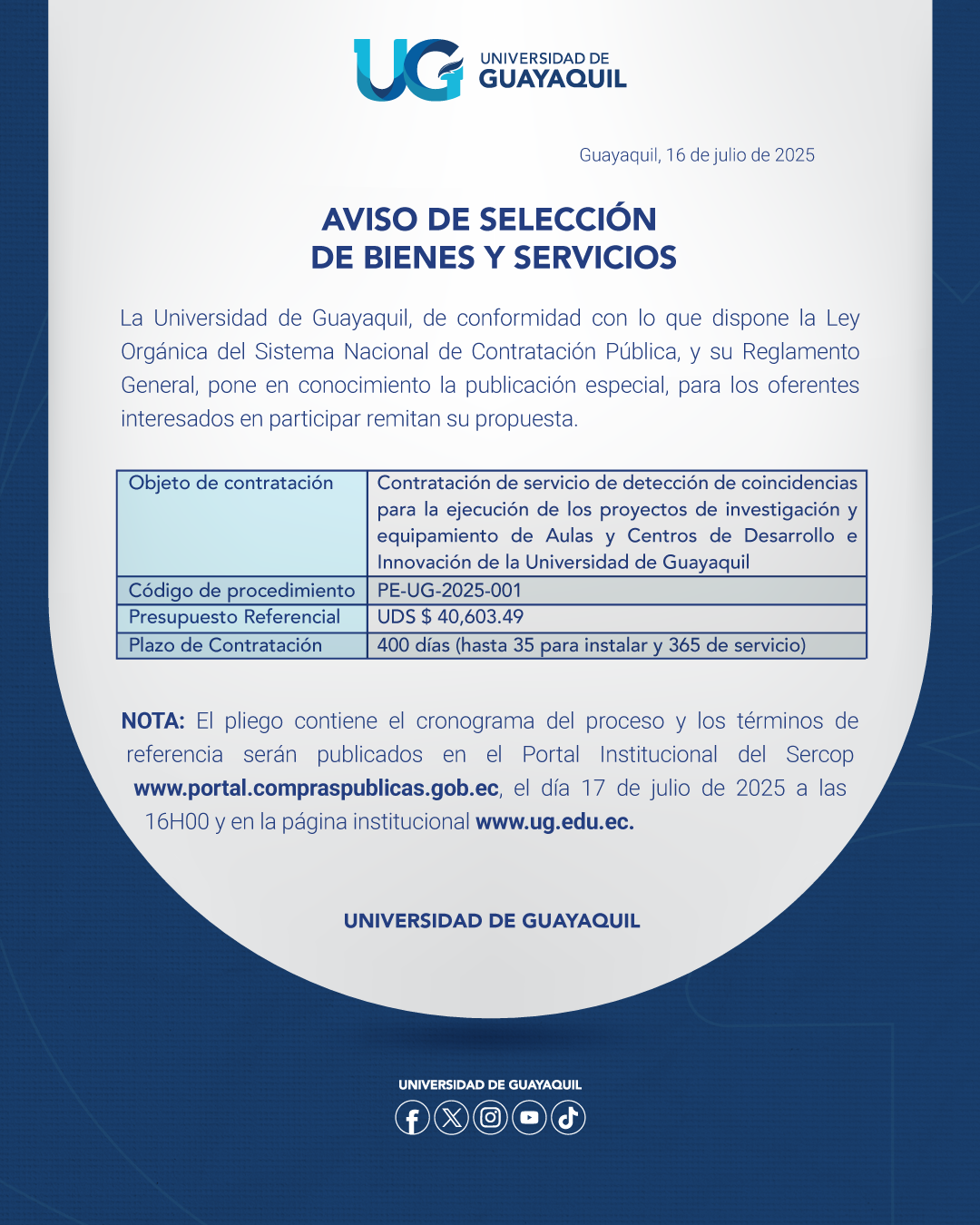 AVISO DE SELECCION DE BIENES Y SERVICIOS